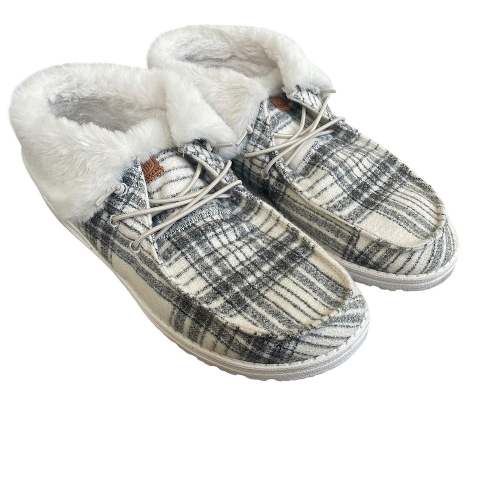 Hey Dude Wendy Fold Boot Plaid Cozy Faux-Fur Lined Slip-On Shoes